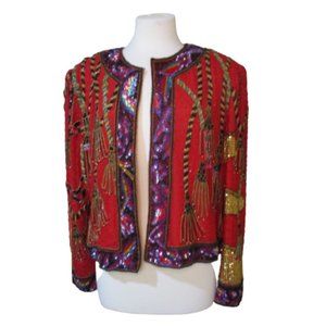 Vintage 1980s 80s Niteline by Della Roufogali Beaded Tassel Jacket